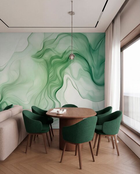 Fototapety Zelené abstraktní vlny na světlém pozadí, Fototapety 3D, w01185 : uwalls.cz
