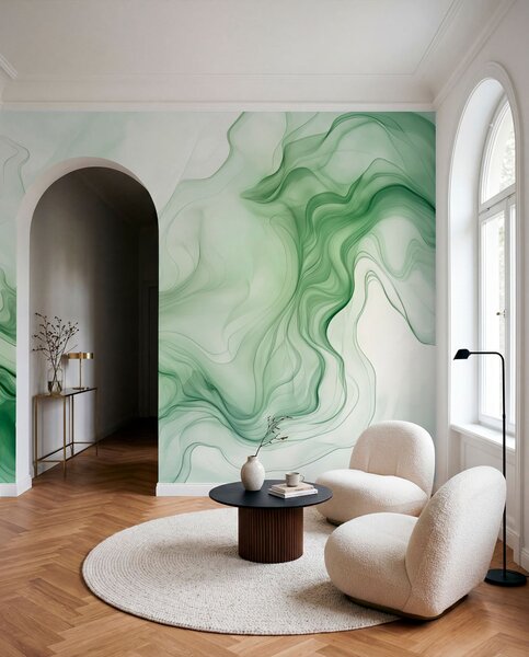 Fototapety Zelené abstraktní vlny na světlém pozadí, Fototapety 3D, w01185 : uwalls.cz