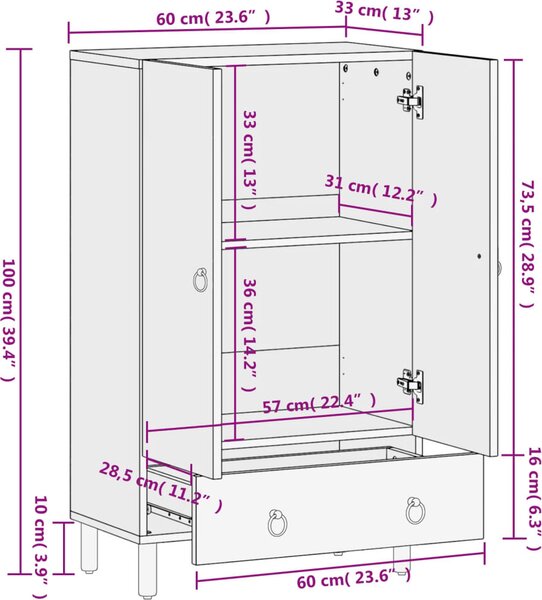 VidaXL Skříň highboard 60 x 33 x 100 cm masivní mangovníkové dřevo [358242]