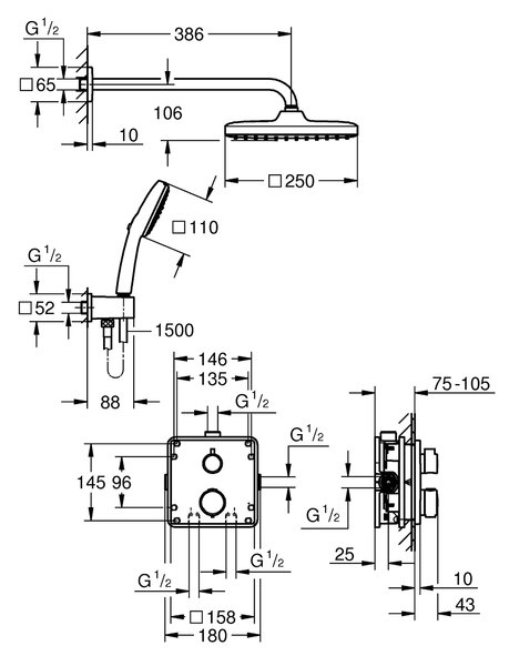 Grohe Vitalio Comfort sprchová sada pod omítku s termostatem s dešťovou sprchou černá 348822430