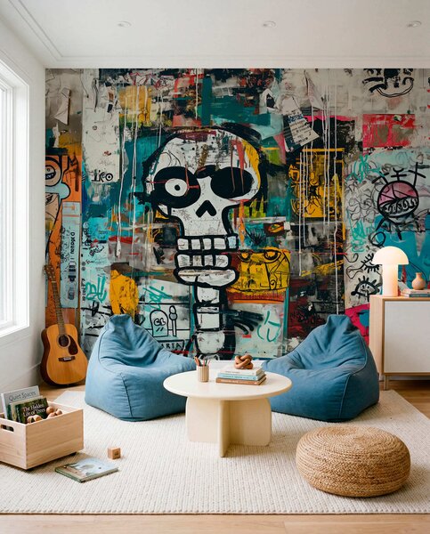 Fototapety Barevné graffiti v basquiatském stylu, Fototapety graffiti, w01187 : uwalls.cz