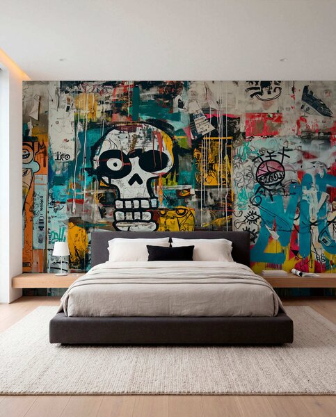 Fototapety Barevné graffiti v basquiatském stylu, Fototapety graffiti, w01187 : uwalls.cz