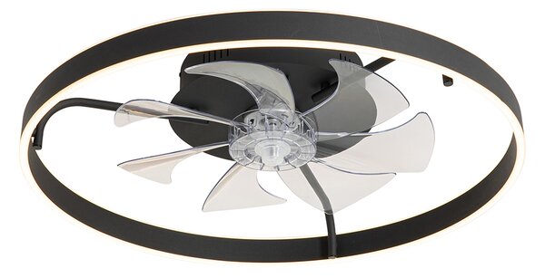 Stropní ventilátor černý 70 cm vč. LED stmívatelný s dálkovým ovládáním - Maddy