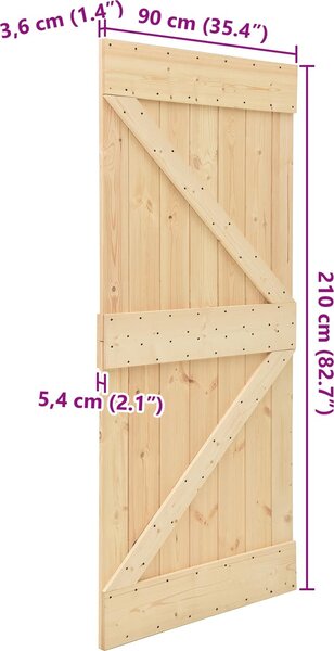 VidaXL Dveře NARVIK 90 x 210 cm Masivní borové dřevo (neupravené) [351043] Barva: Přírodní