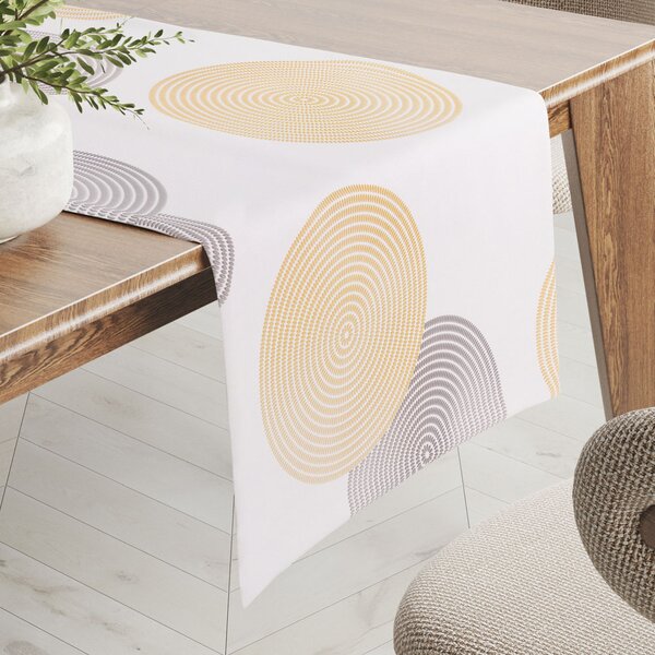 Biante Sametový běhoun na stůl Tamara TMR-023 Žluté a šedé designové kruhy na smetanovém 20x120 cm