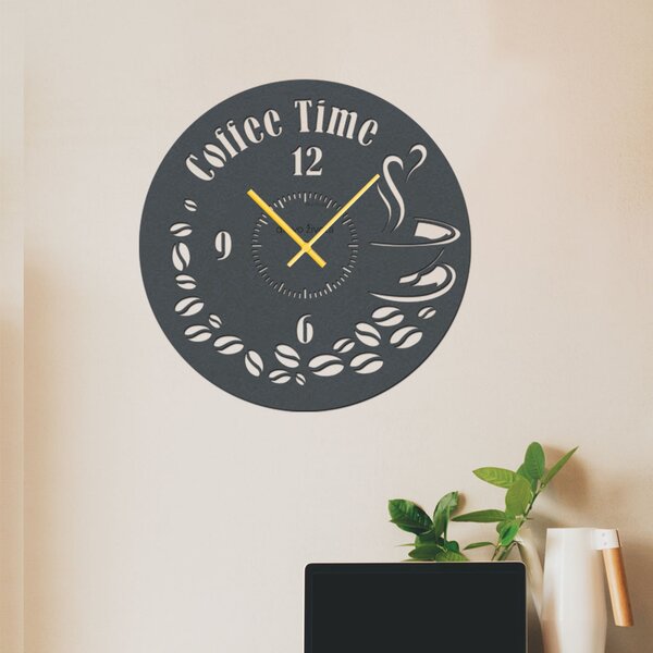 Nástěnné hodiny COFFEE TIME Zvolte barvu dekoru: Antracitová | Velikost hodin: 35x35