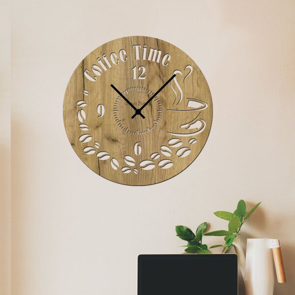 Nástěnné hodiny COFFEE TIME Zvolte barvu dekoru: Dub zlatý | Velikost hodin: 35x35