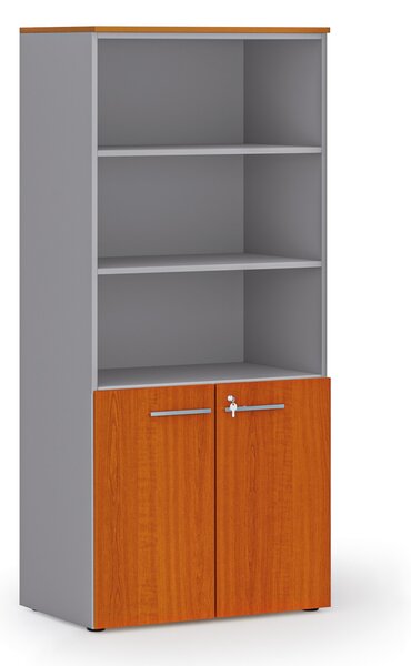 Kombinovaná kancelářská skříň PRIMO GRAY, nízké dveře, 800 x 500 x 1781 mm, šedá/třešeň