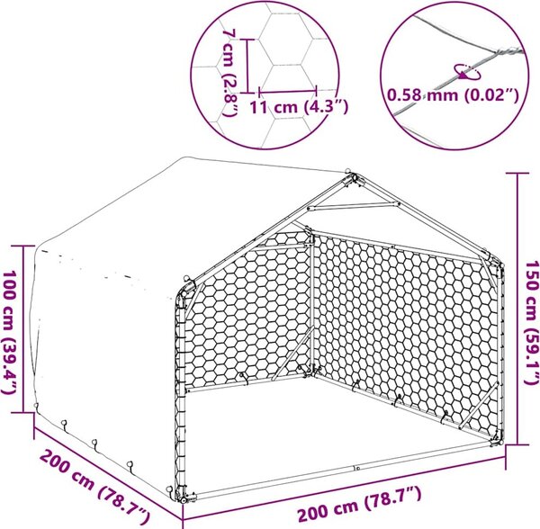 VidaXL Venkovní psí bouda s krytem 2x2x1,5 m pozinkovaná ocel [4105408]