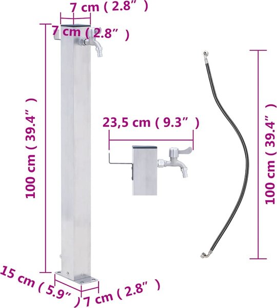 VidaXL Zahradní sloupek na vodu 100 cm nerezová ocel čtvercový [364499]