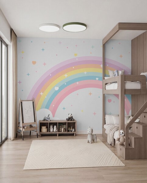 Fototapety Barevná duha s hvězdami a srdce ve skandinávském stylu, Fototapety dětské, Fototapety Dětské Duha, w08109 : uwalls.cz