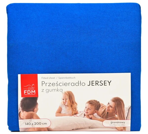 Prostěradlo JERSEY s gumou 90x200 cm TMAVĚ MODRÁ 100% bavlna