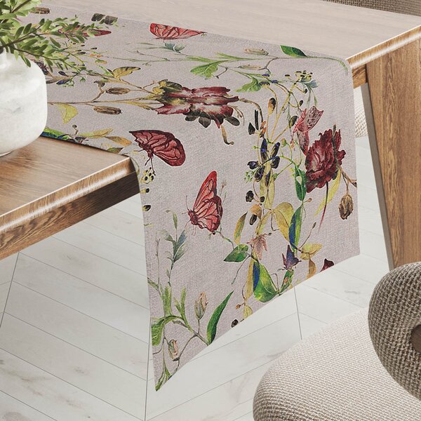 Biante Dekorační běhoun na stůl PML-083 Květiny a motýli na béžovém 20x120 cm