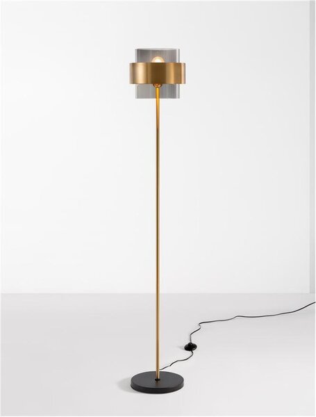 Nova Luce Stojací lampa SIANNA kouřové sklo mosazný zlatý kov E27 1x12W