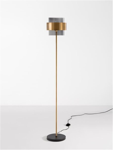 Nova Luce Stojací lampa SIANNA kouřové sklo mosazný zlatý kov E27 1x12W