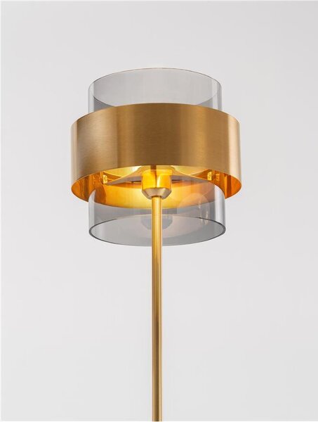 Nova Luce Stojací lampa SIANNA kouřové sklo mosazný zlatý kov E27 1x12W