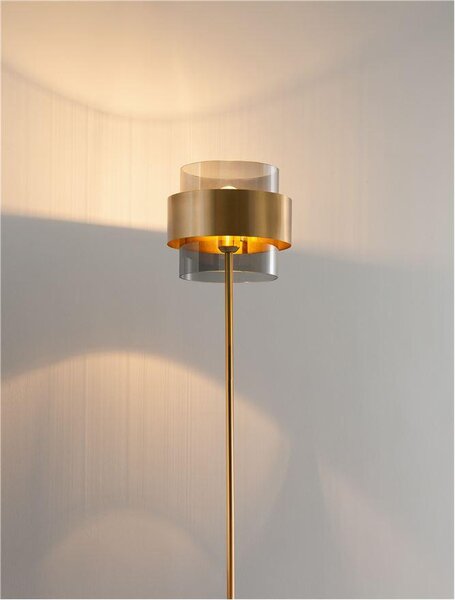 Nova Luce Stojací lampa SIANNA kouřové sklo mosazný zlatý kov E27 1x12W
