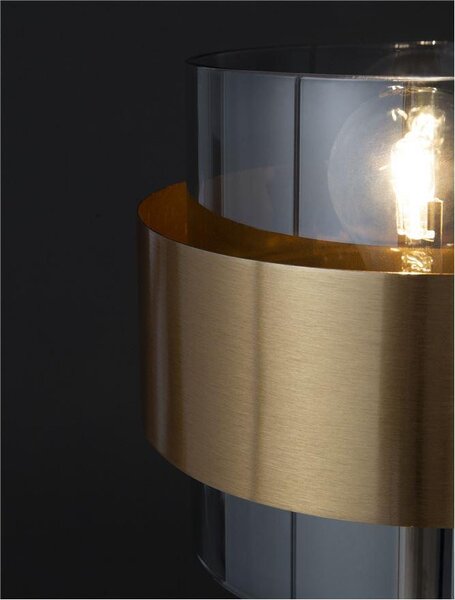 Nova Luce Stolní lampa SIANNA kouřové sklo mosazný zlatý kov E27 1x12W