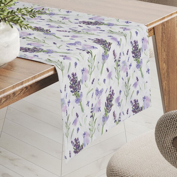 Biante Dekorační běhoun na stůl PML-085 Snítky levandulí na bílém 20x120 cm