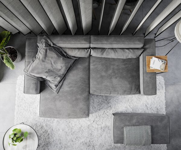 DELIFE Rohová pohovka Sirpio XL 270x170 cm mikrovlákno taupe variabilní lenoška s taburetem