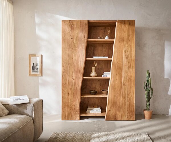 DELIFE Regál Live-Edge 140x195 cm akácie přírodní 2 dvířka