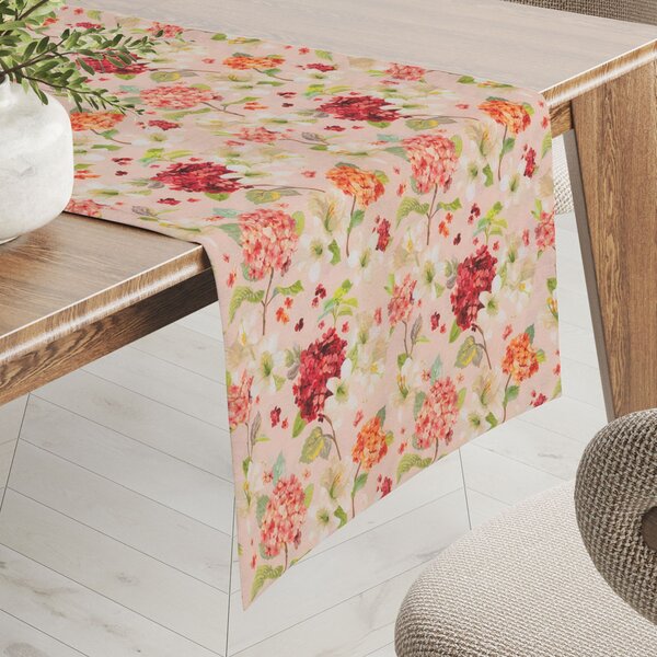 Biante Dekorační běhoun na stůl PML-091 Hortenzie a lilie na růžovém 20x120 cm