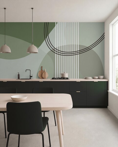 Fototapety Geometrické linie abstrakce a kruh minimalismus moderní styl zelené barvy, Fototapety abstraktní, w08173v1 : uwalls.cz