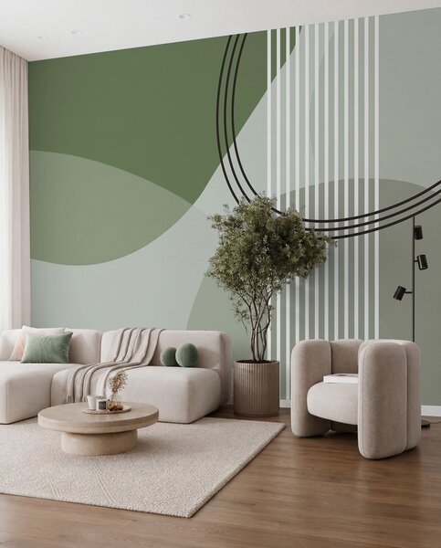 Fototapety Geometrické linie abstrakce a kruh minimalismus moderní styl zelené barvy, Fototapety abstraktní, w08173v1 : uwalls.cz