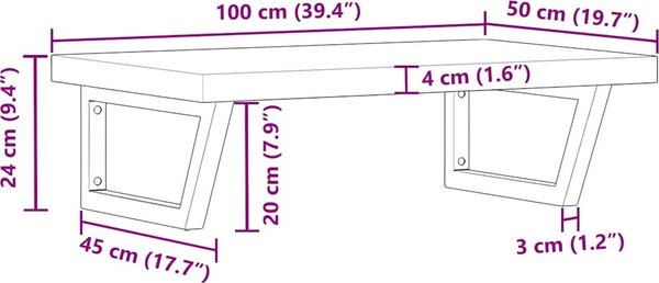 VidaXL Deska pod umyvadlo nástěnná ocel a masivní akáciové dřevo [3302811] Barva: tmavě hnědá a černá
