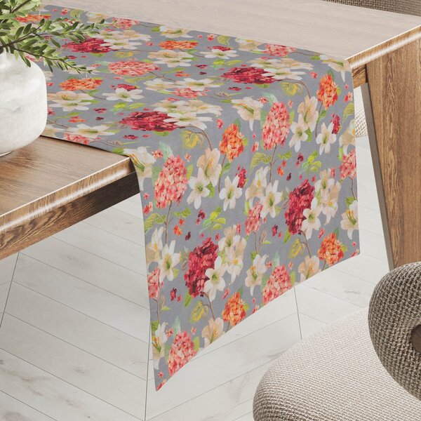 Biante Dekorační běhoun na stůl PML-092 Hortenzie a lilie na šedém 20x120 cm