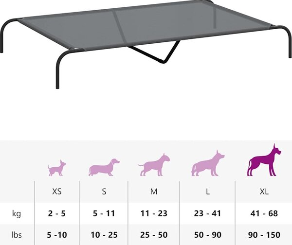 VidaXL Zvýšený pelíšek pro psy 150x90x20 cm Textilén a ocel [42000837] Barva: Šedá