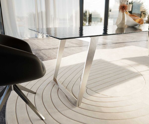DELIFE Jídelní stůl Edge 300x100 sklo s reliéfem kouřově černé 3D design nerezová ocel šikmý