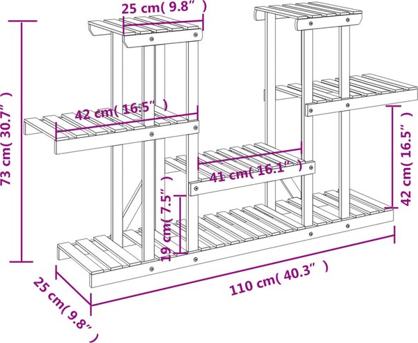 VidaXL Stojan na květiny 110 x 25 x 73 cm masivní jedlové dřevo [362854] Barva: Hnědá