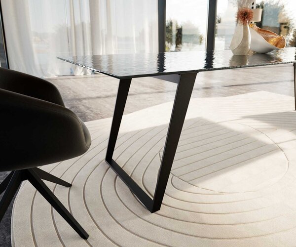 DELIFE Jídelní stůl Edge 300x100 sklo s reliéfem kouřově černé 3D design kov šikmý černý