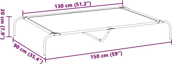 VidaXL Zvýšený pelíšek pro psy 150x90x20 cm Textilén a ocel [42000837] Barva: Šedá