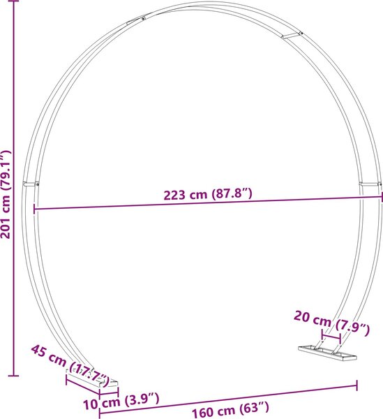 VidaXL Svatební oblouk Bílá 223 x 45 x 201 cm Ocel [42021350]