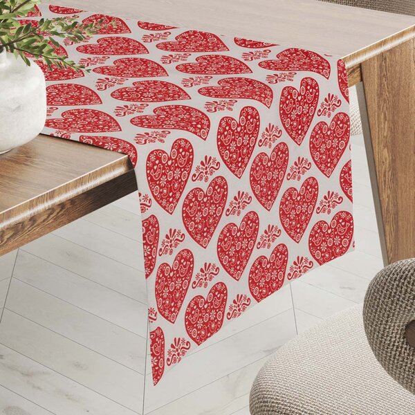 Biante Dekorační běhoun na stůl PML-094 Červená srdce na bílém 20x120 cm