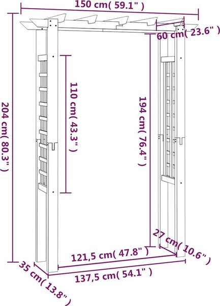 VidaXL Besídka / růžový oblouk 150x60x204 cm impregnované dřevo [41912]