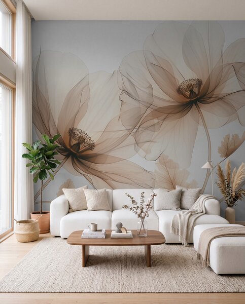 Fototapety Jemný rentgenový styl průhledný květ na bílém pozadí Minimalistický, Fototapety květiny, Fototapety velké, w01482 : uwalls.cz