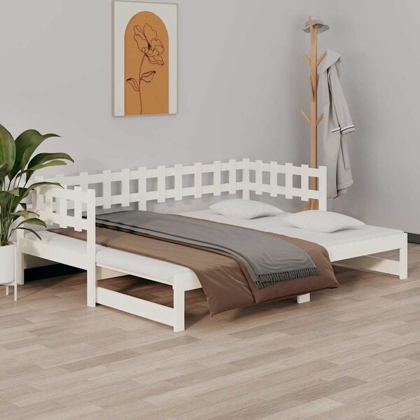 VidaXL Výsuvná postel 2x (90 x 200) cm masivní borovice [820773] Barva: Bílá