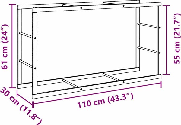 VidaXL Stojan na palivové dřevo černý 110x30x61 cm ocel [4018466]