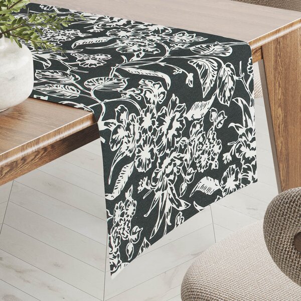 Biante Dekorační běhoun na stůl PML-105 Bílé květiny na černém 20x120 cm