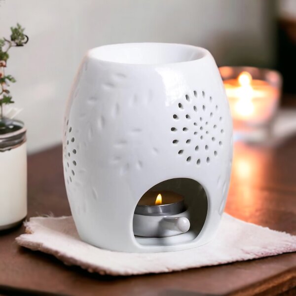 Bílá keramická aromalampa na čajové svíčky