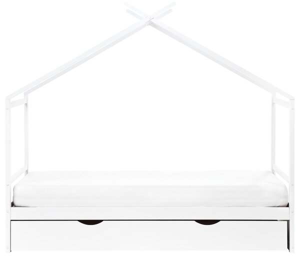 Dětská postel Domek Borovicové dřevo ORGEVAL 90 x 200 cm s úložným prostorem Bílá