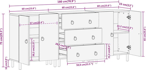 VidaXL Odkládací skříňky 3 ks 60x33x75 cm masivní mangovníkové dřevo [3206306]
