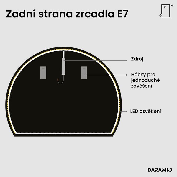 Půlkruhové zrcadlo do koupelny s LED osvětlením E7