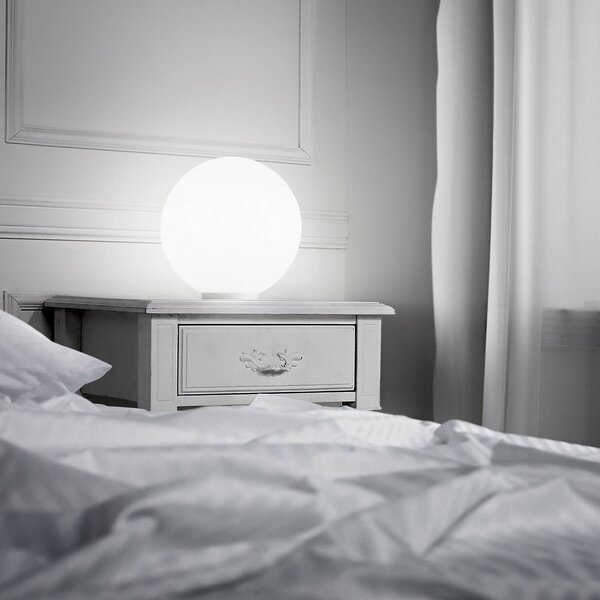 Ideallux Ideal Lux stolní lampa Mapa, Ø 20 cm, opálové sklo, koule, E27, Bílá / opál, Obývací pokoj / jídelna, Sklo, Koule