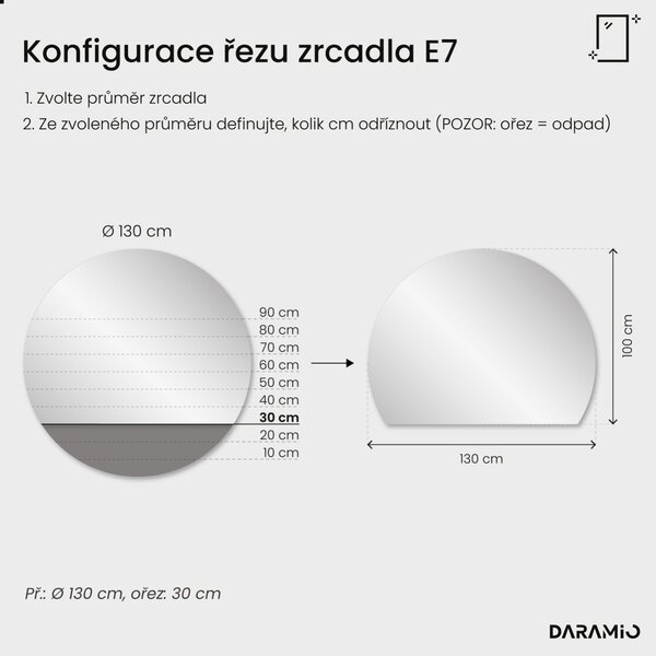 Půlkruhové zrcadlo do koupelny s LED osvětlením E7