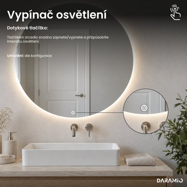 Půlkruhové zrcadlo do koupelny s LED osvětlením E7