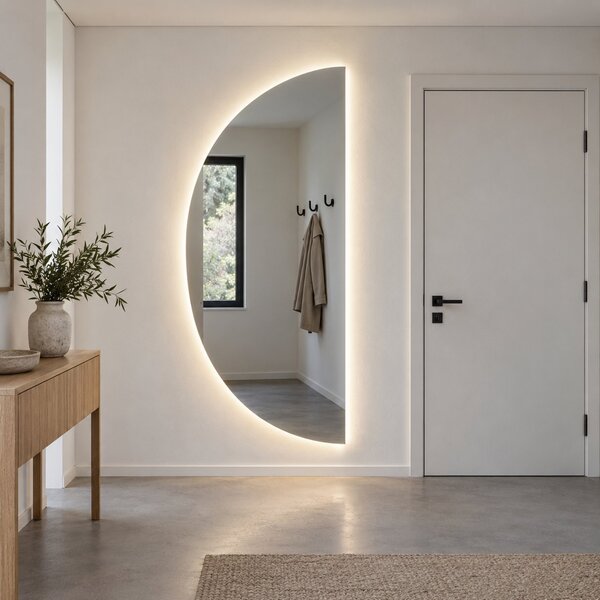 Půlkruhové zrcadlo do koupelny s LED osvětlením E9